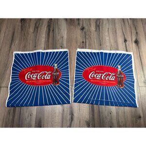 Coca-Cola Vintage Fabric Upholstery Canvas Panels 2-Pack Cotton 18"x18" Blue Red